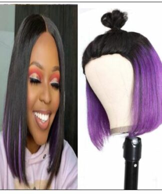 Bob Wig Black Hair Peekaboo Highlights Purple Short Bob Wig Natural Hairline Human Hair Wigs img-min