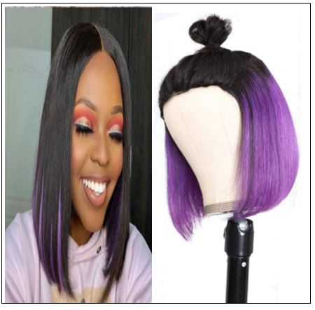 Bob Wig Black Hair Peekaboo Highlights Purple Short Bob Wig