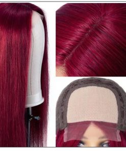 Burgundy Wig Lace Wig Hand Tied Lace Part Wig Pre Plucked Natural Looking Colored Human Hair 2-min