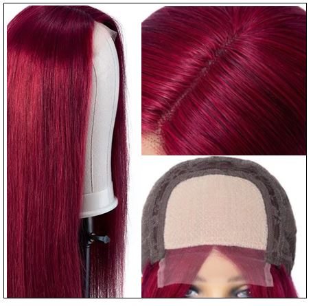 Burgundy Wig Lace Wig Hand Tied Lace Part Wig Pre Plucked Natural Looking Colored Human Hair 2-min