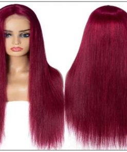 Burgundy Wig Lace Wig Hand Tied Lace Part Wig Pre Plucked Natural Looking Colored Human Hair 3-min