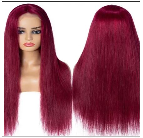 Burgundy Wig Lace Wig Hand Tied Lace Part Wig Pre Plucked Natural Looking Colored Human Hair 3-min