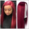 Burgundy Wig Lace Wig Hand Tied Lace Part Wig Pre Plucked Natural Looking Colored Human Hair img-min