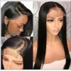 Glueless Wigs With Lace Part 100% Straight Human Hair Lace Wigs With Middle Part , Left part, Right part Natural Color 2-min