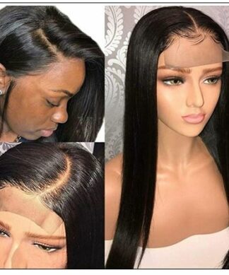 Glueless Wigs With Lace Part 100% Straight Human Hair Lace Wigs With Middle Part , Left part, Right part Natural Color 2-min