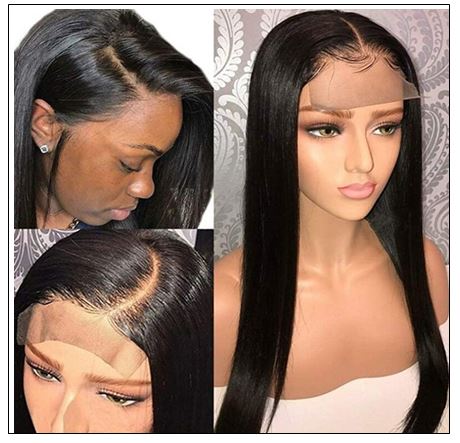 Glueless Wigs With Lace Part 100% Straight Human Hair Lace Wigs With Middle Part , Left part, Right part Natural Color 2-min