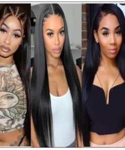 Glueless Wigs With Lace Part 100% Straight Human Hair Lace Wigs With Middle Part , Left part, Right part Natural Color 4-min