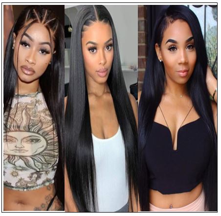 Glueless Wigs With Lace Part 100% Straight Human Hair Lace Wigs With Middle Part , Left part, Right part Natural Color 4-min