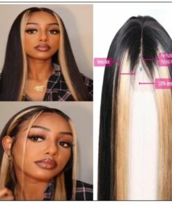 Highlight Ombre TL27 Straight Human Hair Lace Part Wigs 150 Density 4 min