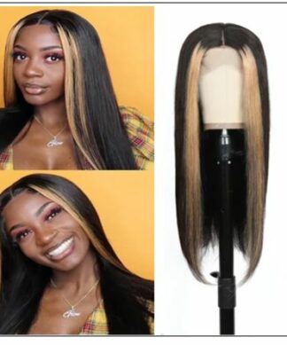 Highlight Ombre TL27 Straight Human Hair Lace Part Wigs 150% Density img-min