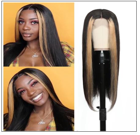 Highlight Ombre TL27 Straight Human Hair Lace Part Wigs 150% Density img-min