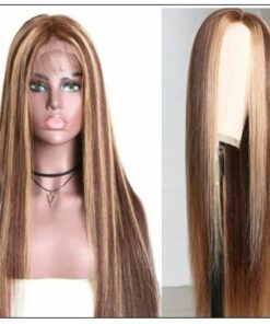 Highlight Straight Human Hair Wigs Honey Blonde Brown PU Silk Base TL412 Wig 150% Density img 2-min