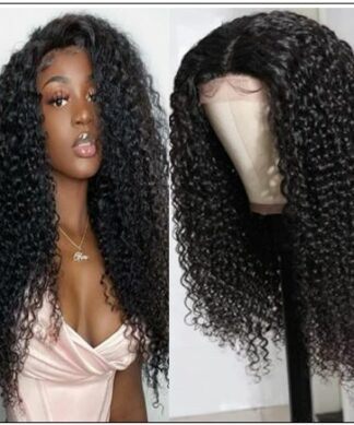 Jerry Curly Wigs Lace Part Wig Middle Part 150% Density Natural Hair Line Glueless Human Hair Wigs img-min