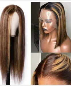 Lace Wig Middle Part Straight Hair Wigs 150% density Blonde Wig Brown Highlight Wig Long Straight img 2-min