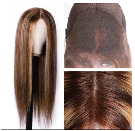 Lace Wig Middle Part Straight Hair Wigs 150% density Blonde Wig Brown Highlight Wig Long Straight img 4-min