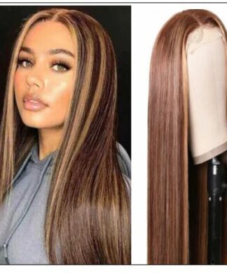 Lace Wig Middle Part Straight Hair Wigs 150% density Blonde Wig Brown Highlight Wig Long Straight img-min