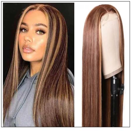Lace Wig Middle Part Straight Hair Wigs 150% density Blonde Wig Brown Highlight Wig Long Straight img-min