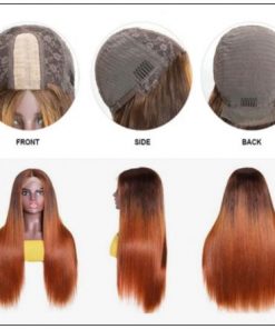 Lace Wig Ombre Brown Wig Mid Part Straight Silk Hand Tied Lace Part Wig Natural HairLine 2-min