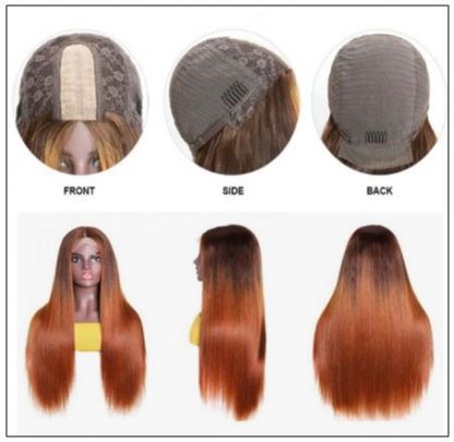 Lace Wig Ombre Brown Wig Mid Part Straight Silk Hand Tied Lace Part Wig Natural HairLine 2-min