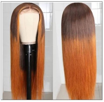 Lace Wig Ombre Brown Wig Mid Part Straight Silk Hand Tied Lace Part Wig Natural HairLine 3-min