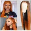 Lace Wig Ombre Brown Wig Mid Part Straight Silk Hand Tied Lace Part Wig Natural HairLine img-min