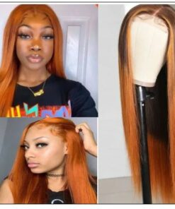 Lace Wig Ombre Brown Wig Mid Part Straight Silk Hand Tied Lace Part Wig Natural HairLine img-min