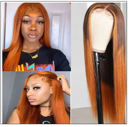 Lace Wig Ombre Brown Wig Mid Part Straight Silk Hand Tied Lace Part Wig Natural HairLine img-min
