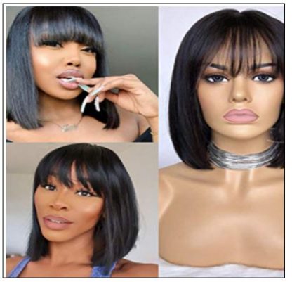 Natural Color Natural Bob Wig Lace Front Realistic Human Hair Wigs With Bangs 2-min