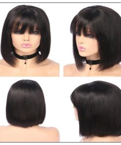 Natural Color Natural Bob Wig Lace Front Realistic Human Hair Wigs With Bangs 3-min