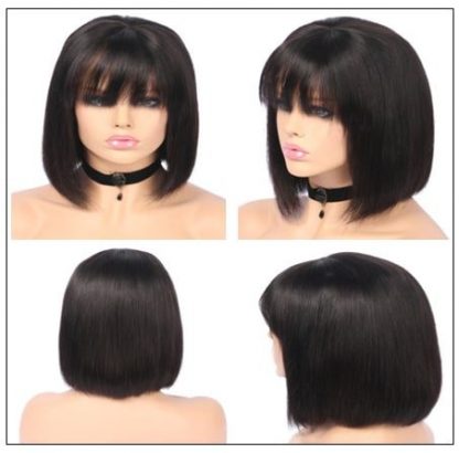 Natural Color Natural Bob Wig Lace Front Realistic Human Hair Wigs With Bangs 3-min