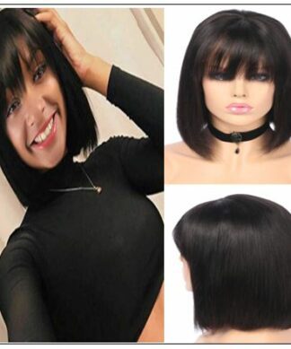 Natural Color Natural Bob Wig Lace Front Realistic Human Hair Wigs With Bangs img min