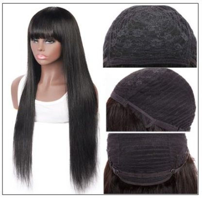 New Arrival Long Straight Machine Made Wig With Full Bangs 22 Inch High End Human Hair Wigs 3-min