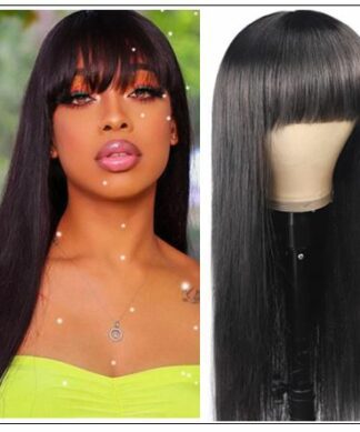 New Arrival Long Straight Machine Made Wig With Full Bangs 22 Inch High End Human Hair Wigs img-min