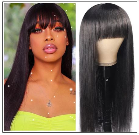 New Arrival Long Straight Machine Made Wig With Full Bangs 22 Inch High End Human Hair Wigs img-min