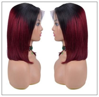 Ombre Black To Red Color Wig Lace Frontal Straight Hair Bob Wig 2..-min