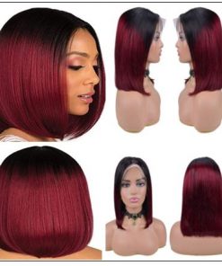 Ombre Black To Red Color Wig Lace Frontal Straight Hair Bob Wig 3-min
