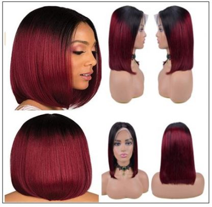 Ombre Black To Red Color Wig Lace Frontal Straight Hair Bob Wig 3-min