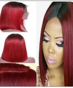 Ombre Black To Red Color Wig Lace Frontal Straight Hair Bob Wig 4 min