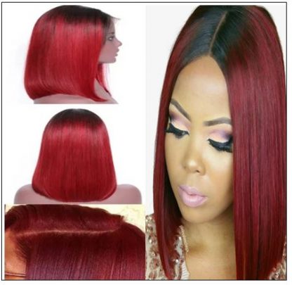 Ombre Black To Red Color Wig Lace Frontal Straight Hair Bob Wig 4 min