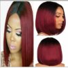 Ombre Black To Red Color Wig Lace Frontal Straight Hair Bob Wig img-min