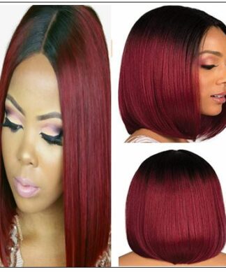 Ombre Black To Red Color Wig Lace Frontal Straight Hair Bob Wig img-min