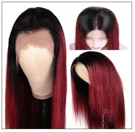 Ombre Human Hair Wig 1B99J Burgundy Wig 4x4 Lace Closure Wig Straight Human Hair Lace Wigs img 2-min