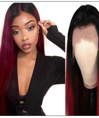 Ombre Human Hair Wig 1B99J Burgundy Wig 4x4 Lace Closure Wig Straight Human Hair Lace Wigs img-min