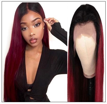 Ombre Human Hair Wig 1B99J Burgundy Wig 4x4 Lace Closure Wig Straight Human Hair Lace Wigs img-min