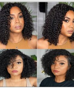 Popular 8 -14 Inch Length Natural Black Human Hair Bobo Curly Wig With Hand-tied Lace 3-min