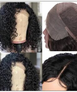 Popular 8 14 Inch Length Natural Black Human Hair Bobo Curly Wig With Hand tied Lace 4 min