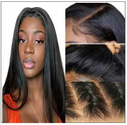Pre Made Glueless Fake Scalp Lace Frontal Straight Wig Silky Straight Natural Black Hair Wigs With Baby Hair 12-26 Inch 3-min