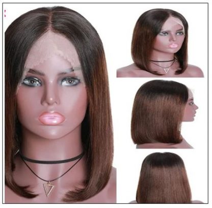 Short Straight Bob Wigs Virgin Human Hair Lace Front Wigs 13x4 T1B4 Ombre Color Wig 150% Density Pre Plucked with Baby Hair 3-min
