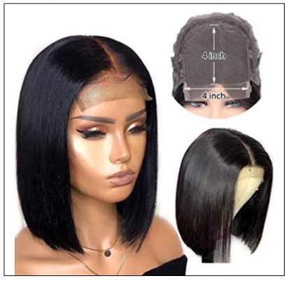 Short Straight Lace Frontal Bob Wig With Baby Hairs Along The Hairline 100% Human Hair Without Bangs 3