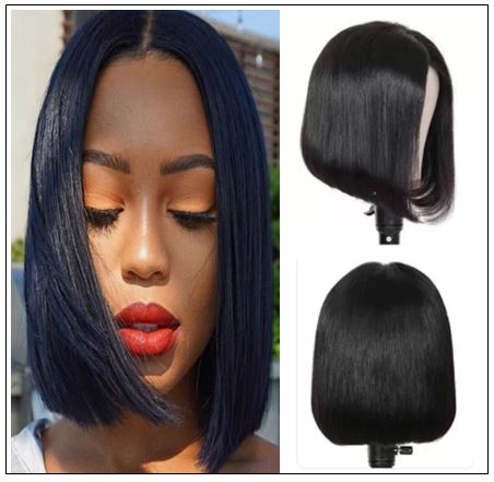 Short Straight Lace Frontal Bob Wig With Baby Hairs Along The Hairline 100% Human Hair Without Bangs img-min